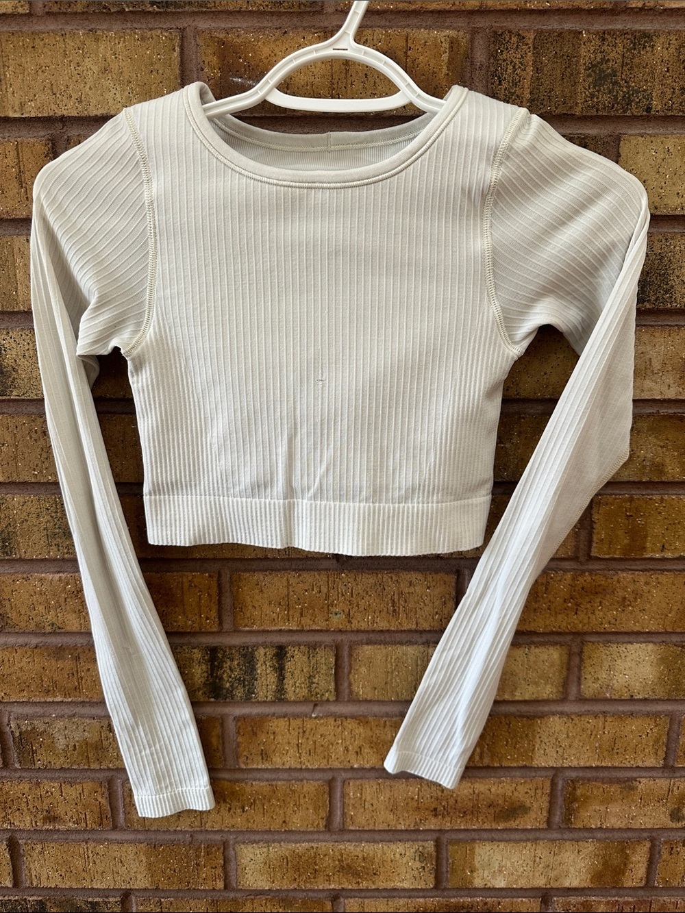 lululemon athletica Cream Ribbed Cropped Long-Sleeve Top